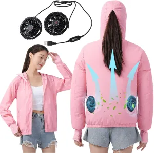 Womens USB Cooling Jacket, Air Conditioning Jacket with 2 Fans, UV Resistant Cooling AC Fan