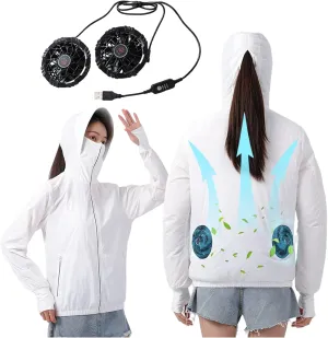 Womens USB Cooling Jacket, Air Conditioning Jacket with 2 Fans, UV Resistant Cooling AC Fan