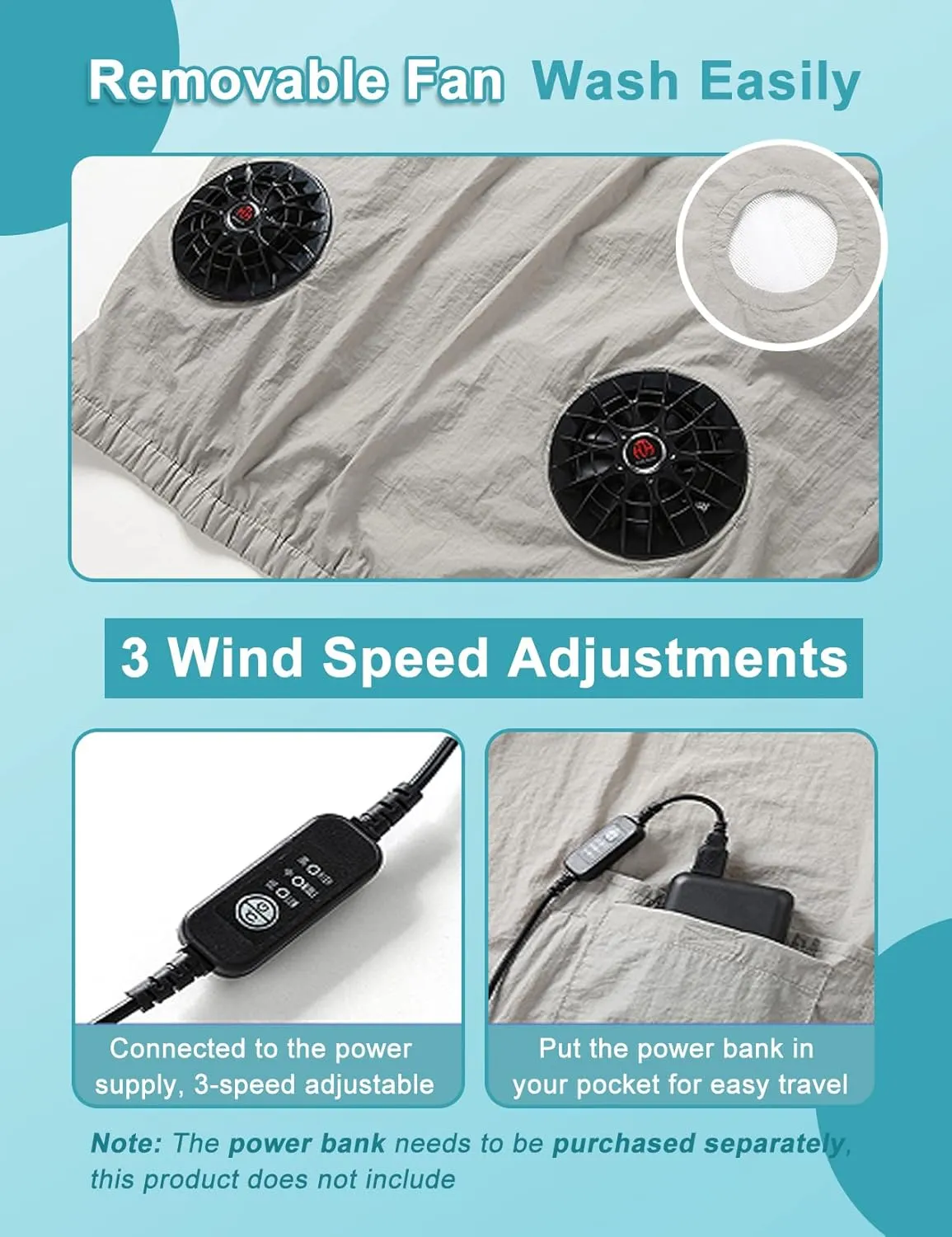 Womens USB Cooling Jacket, Air Conditioning Jacket with 2 Fans, UV Resistant Cooling AC Fan