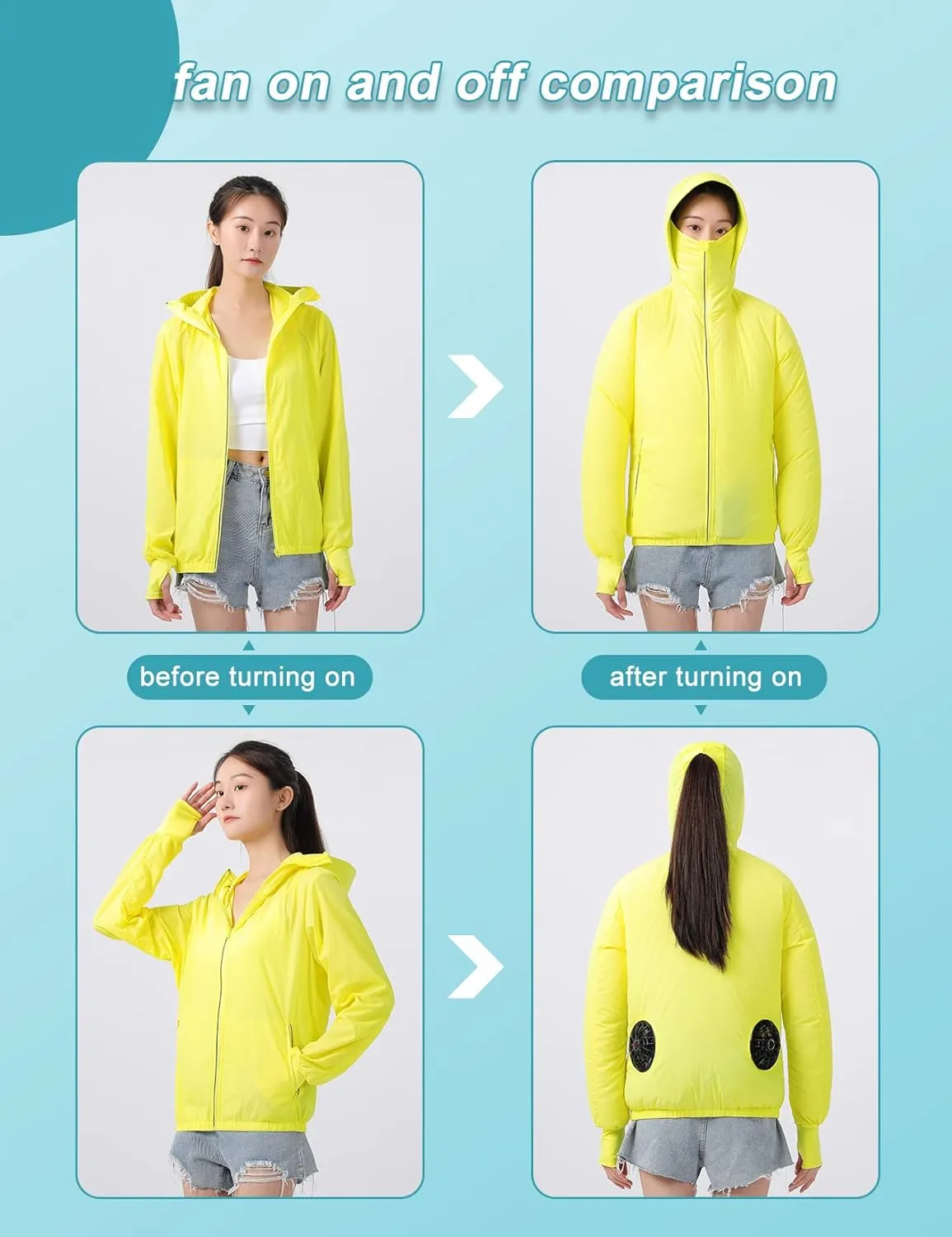 Womens USB Cooling Jacket, Air Conditioning Jacket with 2 Fans, UV Resistant Cooling AC Fan