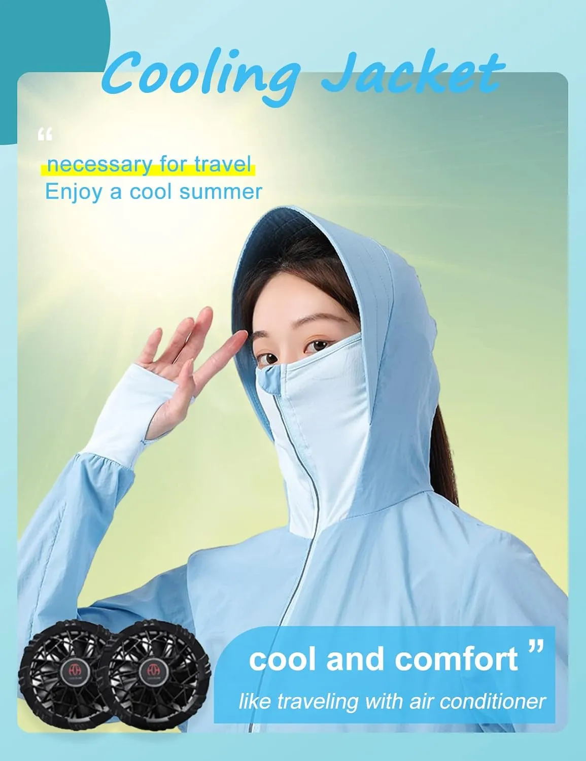 Womens USB Cooling Jacket, Air Conditioning Jacket with 2 Fans, UV Resistant Cooling AC Fan