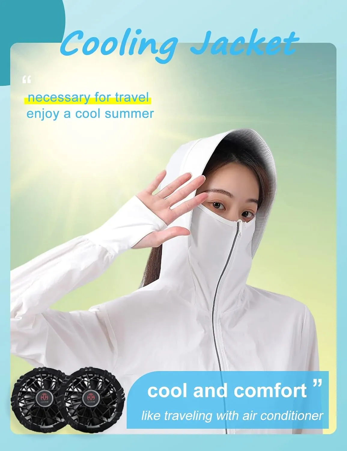 Womens USB Cooling Jacket, Air Conditioning Jacket with 2 Fans, UV Resistant Cooling AC Fan