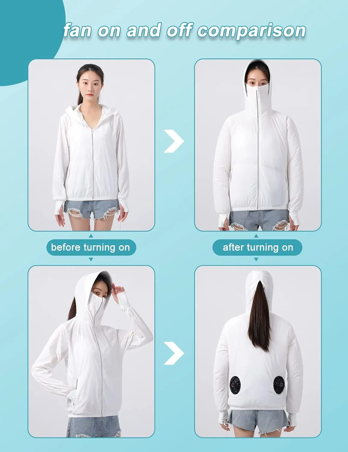 Womens USB Cooling Jacket, Air Conditioning Jacket with 2 Fans, UV Resistant Cooling AC Fan