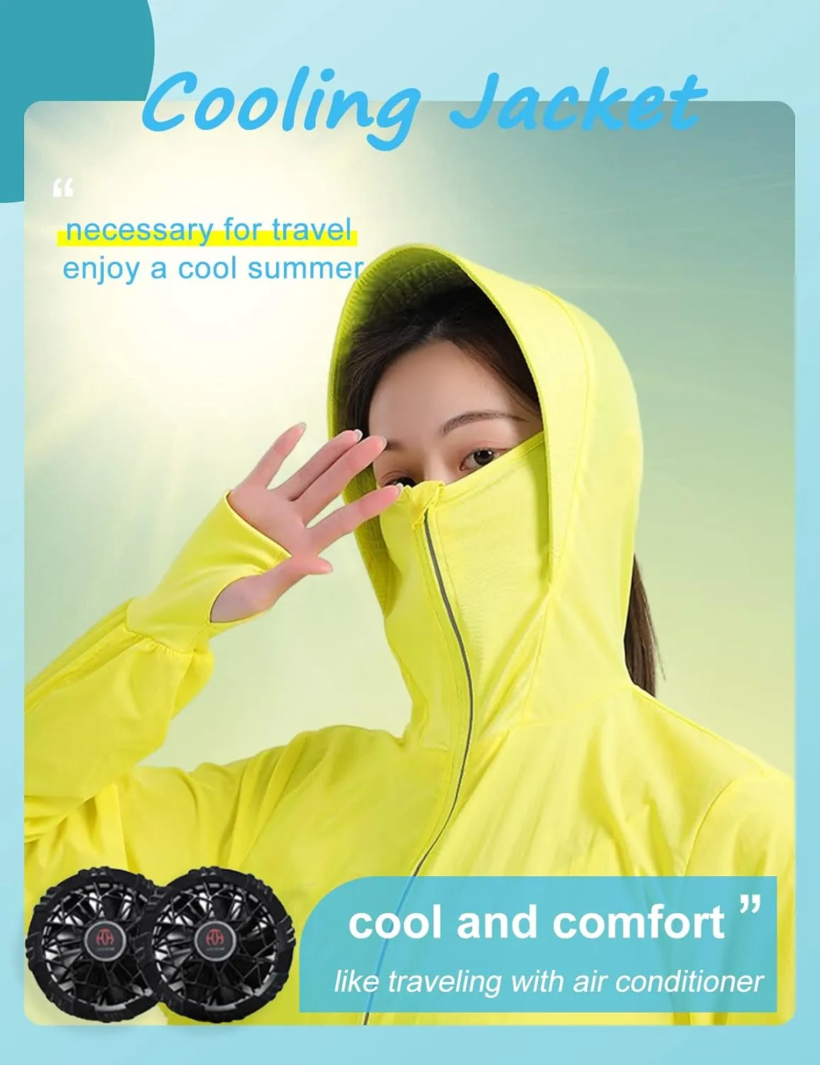 Womens USB Cooling Jacket, Air Conditioning Jacket with 2 Fans, UV Resistant Cooling AC Fan