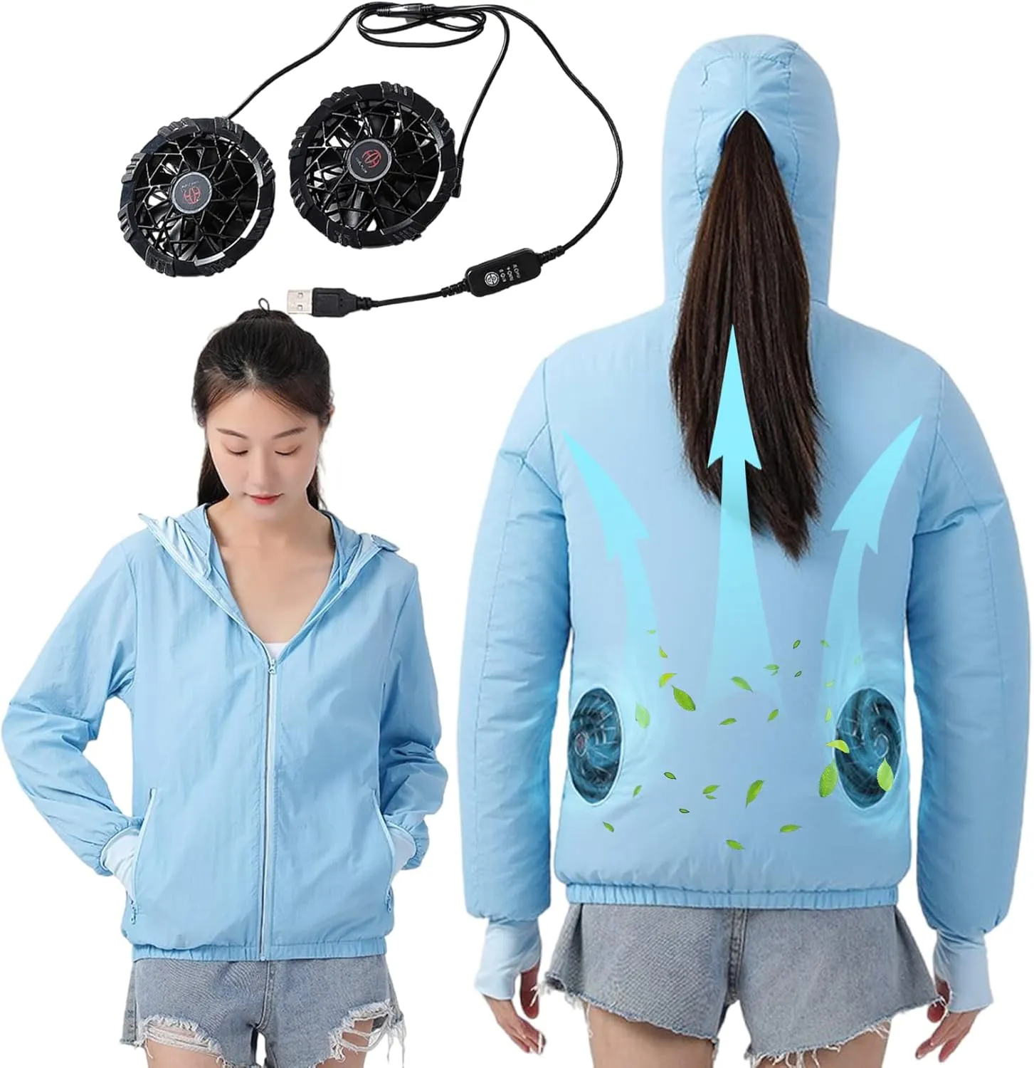 Womens USB Cooling Jacket, Air Conditioning Jacket with 2 Fans, UV Resistant Cooling AC Fan