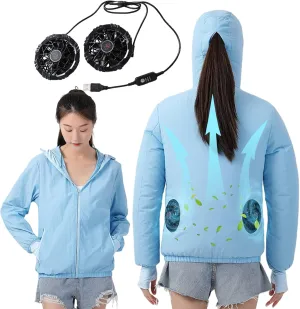 Womens USB Cooling Jacket, Air Conditioning Jacket with 2 Fans, UV Resistant Cooling AC Fan