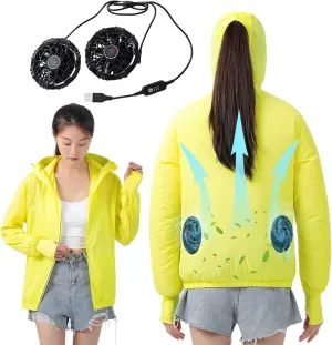 Womens USB Cooling Jacket, Air Conditioning Jacket with 2 Fans, UV Resistant Cooling AC Fan
