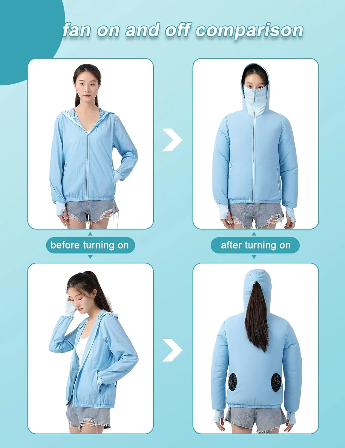 Womens USB Cooling Jacket, Air Conditioning Jacket with 2 Fans, UV Resistant Cooling AC Fan