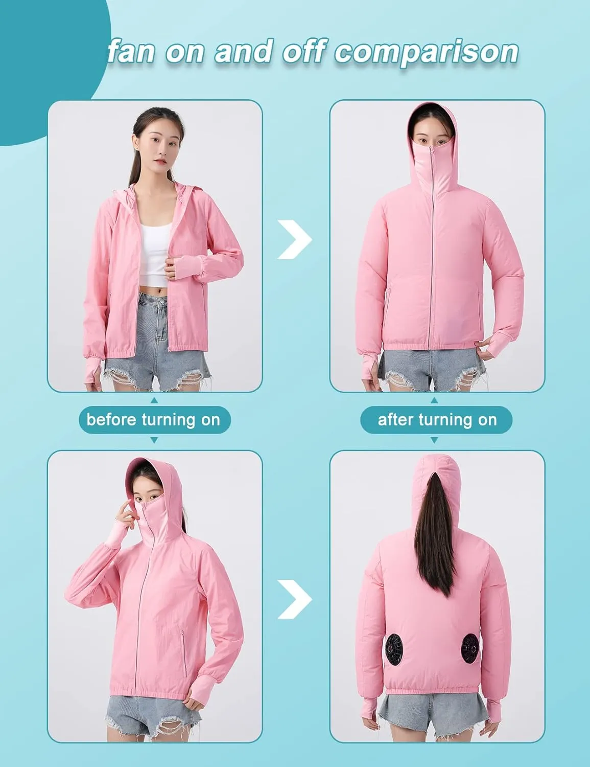 Womens USB Cooling Jacket, Air Conditioning Jacket with 2 Fans, UV Resistant Cooling AC Fan