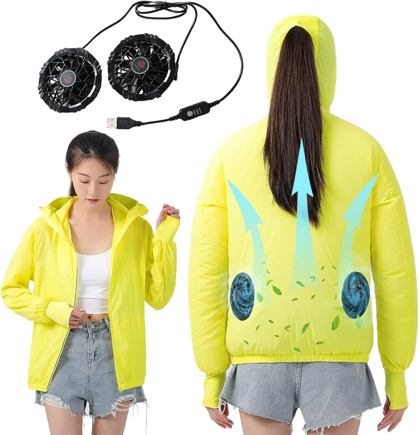 Womens USB Cooling Jacket, Air Conditioning Jacket with 2 Fans, UV Resistant Cooling AC Fan