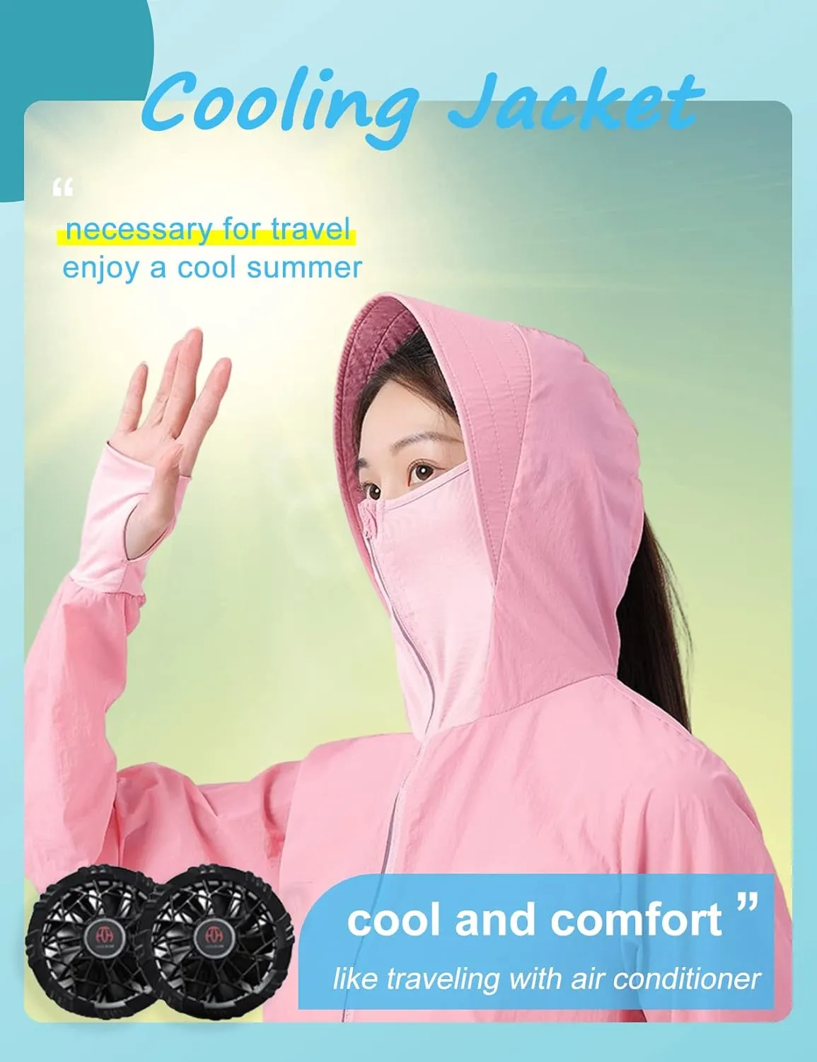 Womens USB Cooling Jacket, Air Conditioning Jacket with 2 Fans, UV Resistant Cooling AC Fan