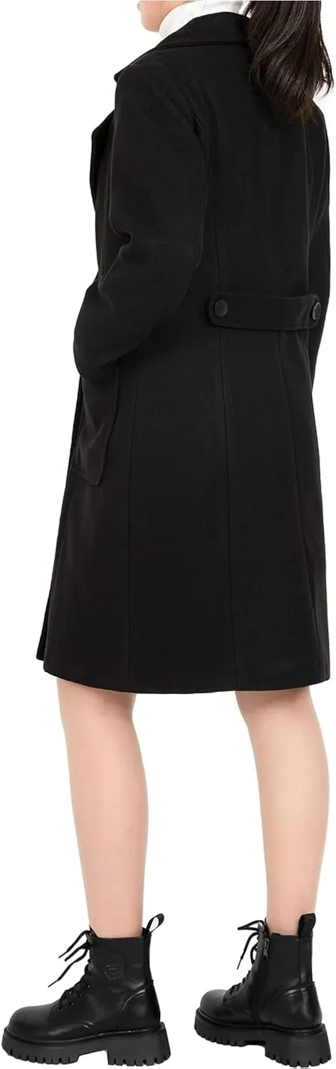 Women's Wool Trench Coat Double Breasted Pea Coat Nortched Laple Mid Long Wool Blend Overcoat Jacket