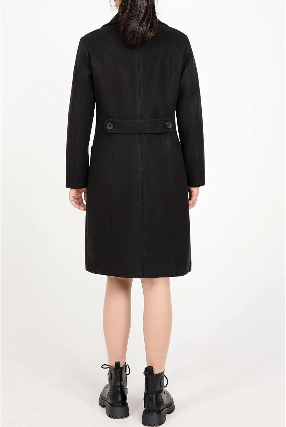 Women's Wool Trench Coat Double Breasted Pea Coat Nortched Laple Mid Long Wool Blend Overcoat Jacket