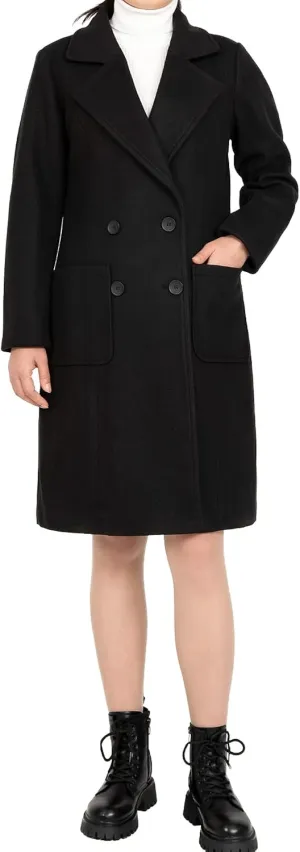 Women's Wool Trench Coat Double Breasted Pea Coat Nortched Laple Mid Long Wool Blend Overcoat Jacket