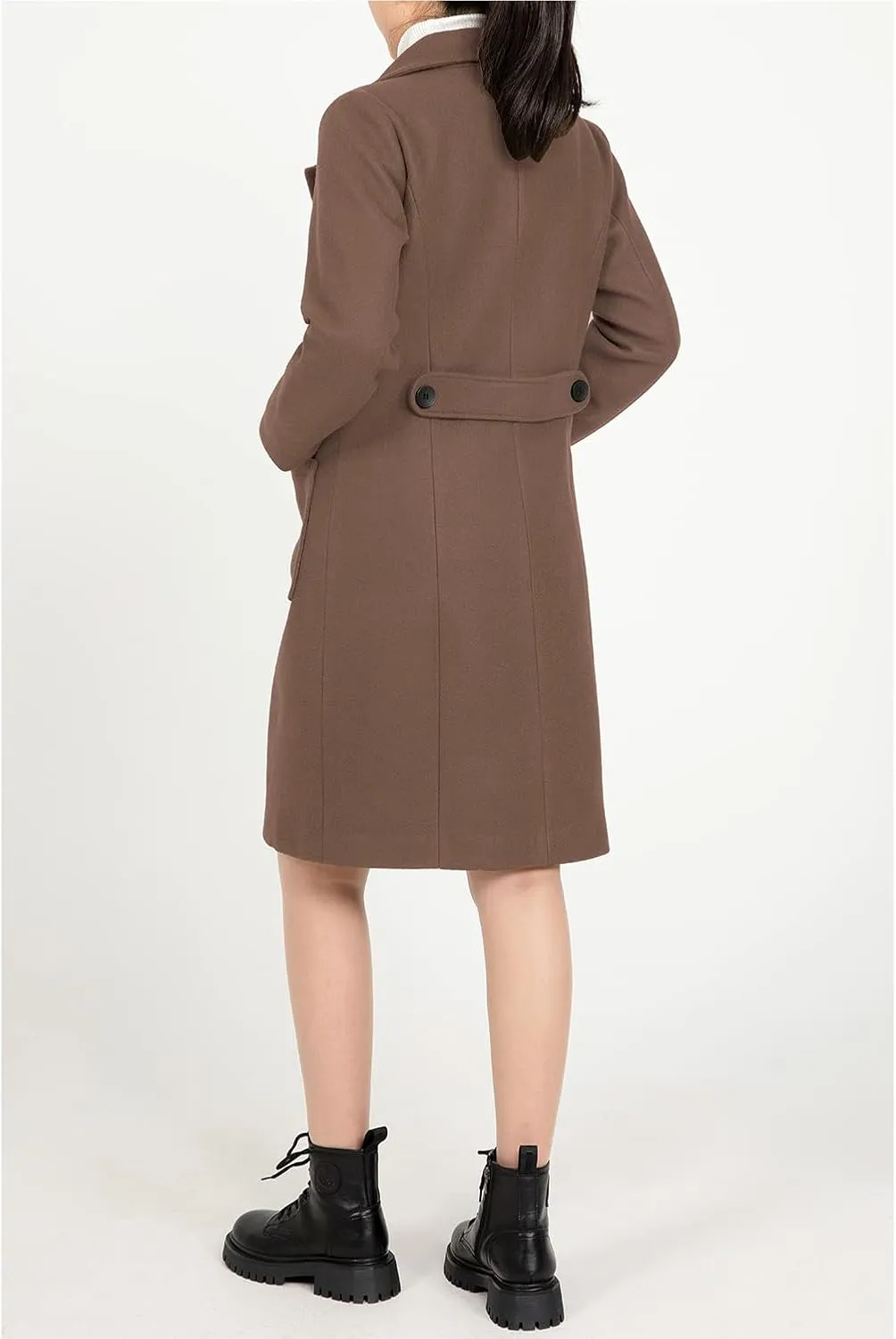 Women's Wool Trench Coat Double Breasted Pea Coat Nortched Laple Mid Long Wool Blend Overcoat Jacket