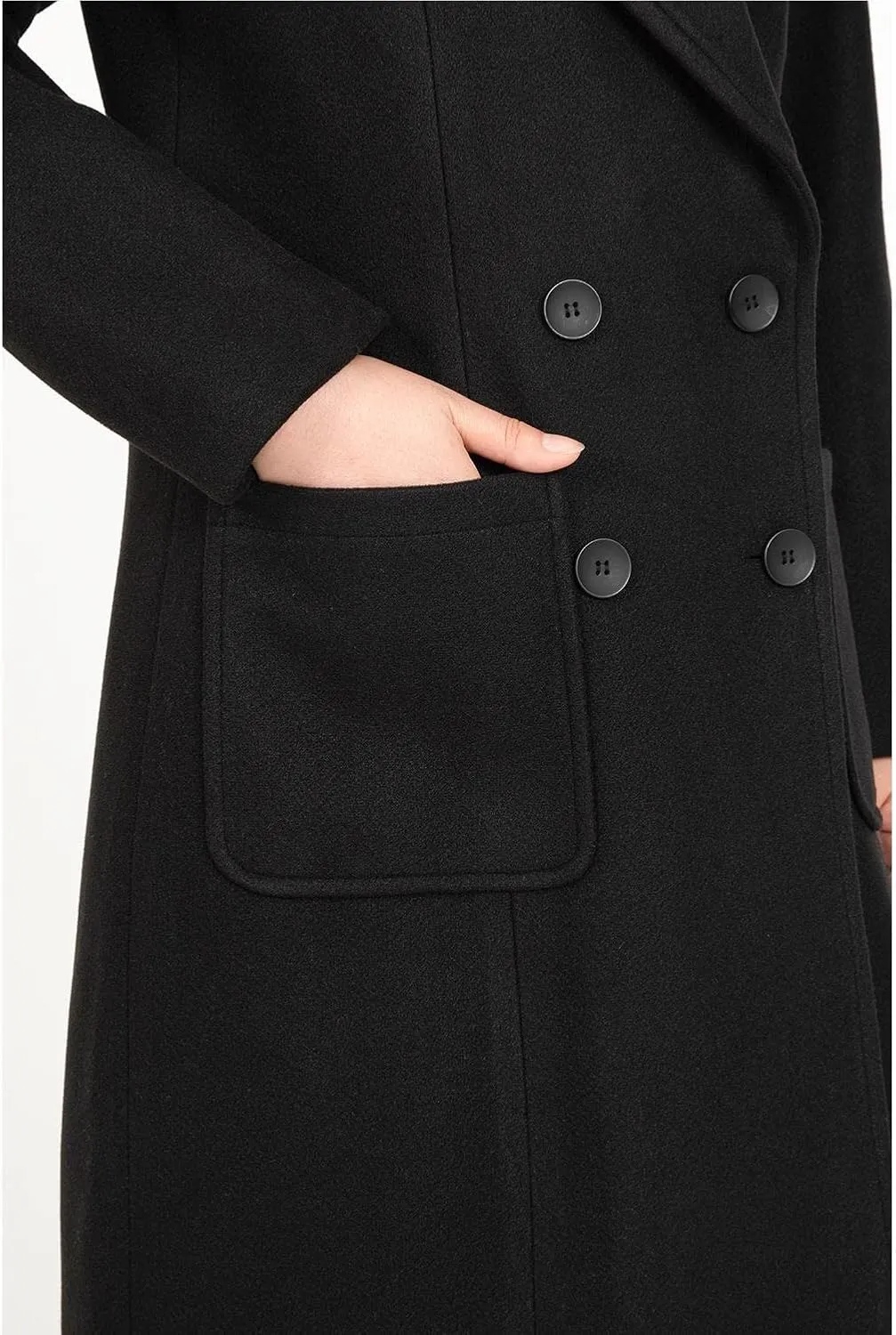 Women's Wool Trench Coat Double Breasted Pea Coat Nortched Laple Mid Long Wool Blend Overcoat Jacket