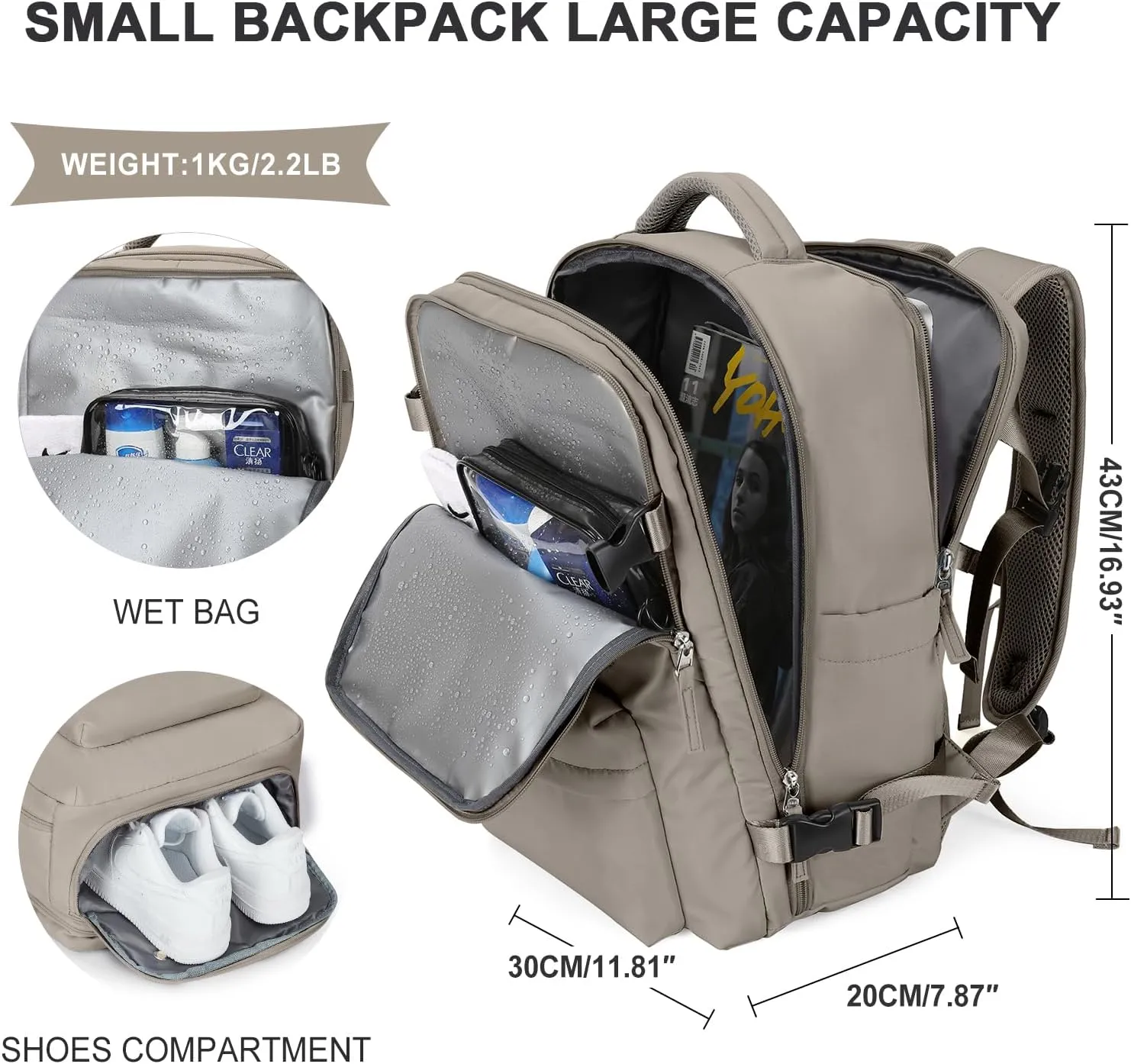 WONHOX Large Travel Backpack Carry on Flight Approved Laptop Work Business Backpack for Women Men Mochila de Viaje