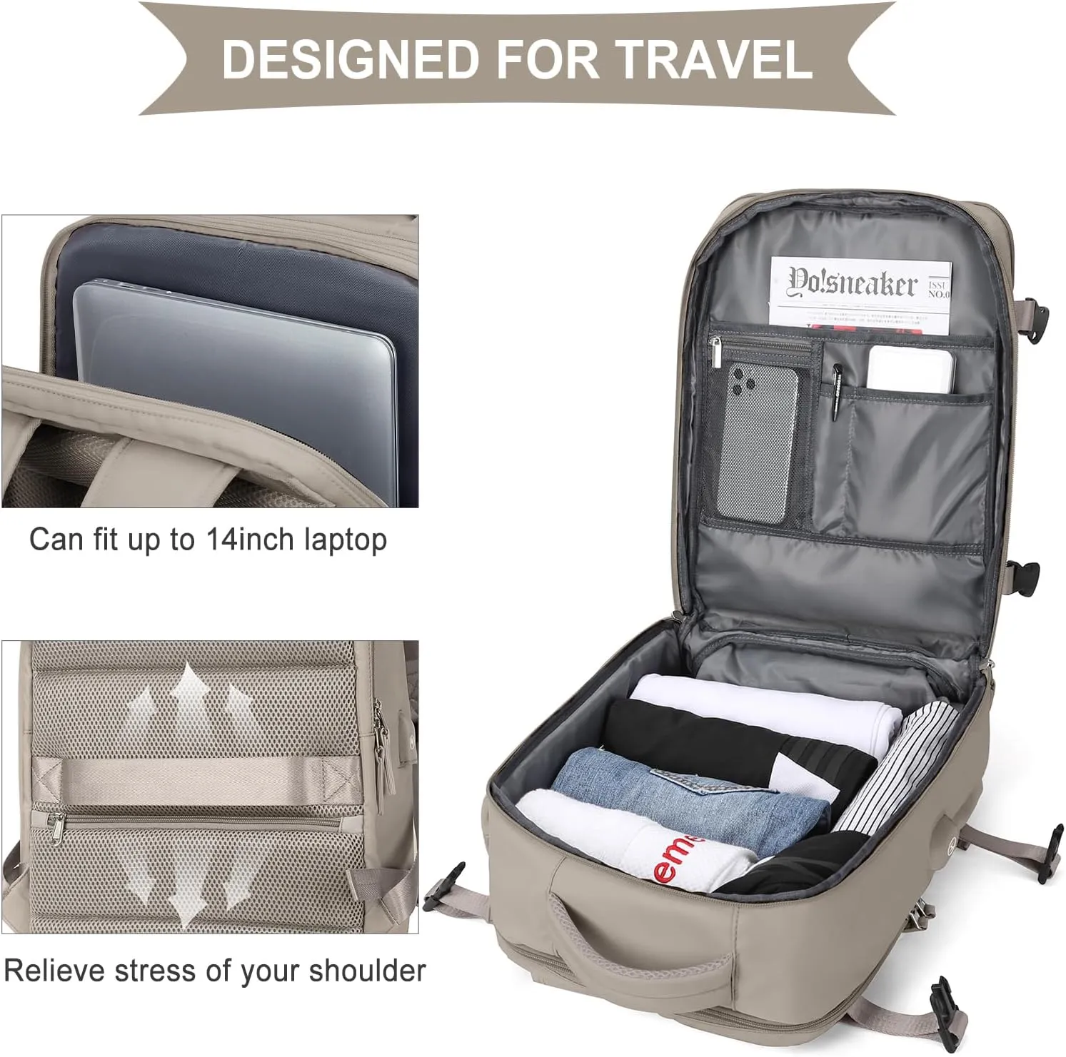WONHOX Large Travel Backpack Carry on Flight Approved Laptop Work Business Backpack for Women Men Mochila de Viaje