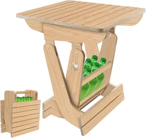 Wood Portable Folding Table Bistro Table Wooden Beer Carrier with Bottle Opener Space-Saving Small Outdoor Side Table for Camping, Picnic, Park, Party, Garden Concerts