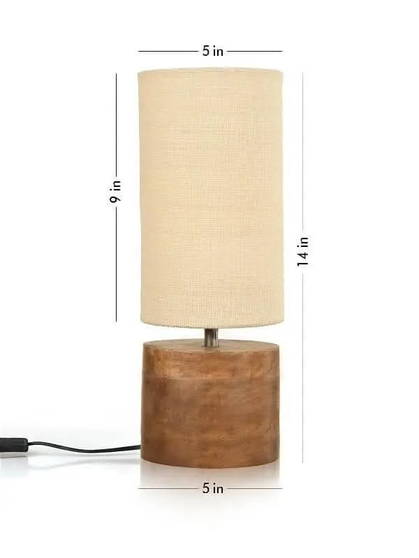 Wooden Log Table Lamp With White Jute Shade