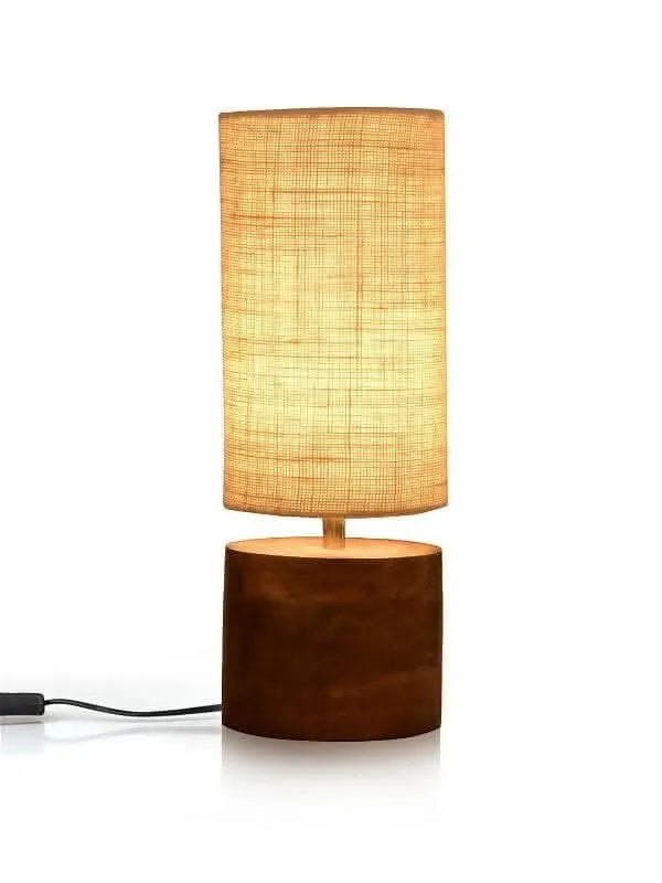 Wooden Log Table Lamp With White Jute Shade