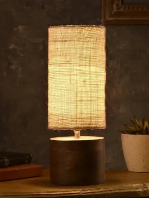 Wooden Log Table Lamp With White Jute Shade
