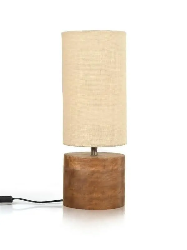 Wooden Log Table Lamp With White Jute Shade
