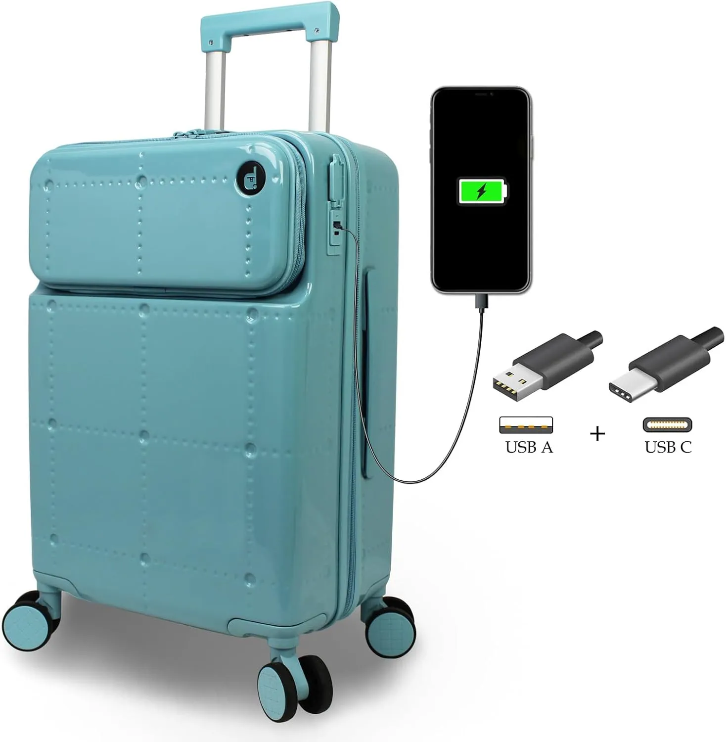 World Traveler Dejuno Smart Luggage with USB Ports, Glacier, Carry-On 20-Inch