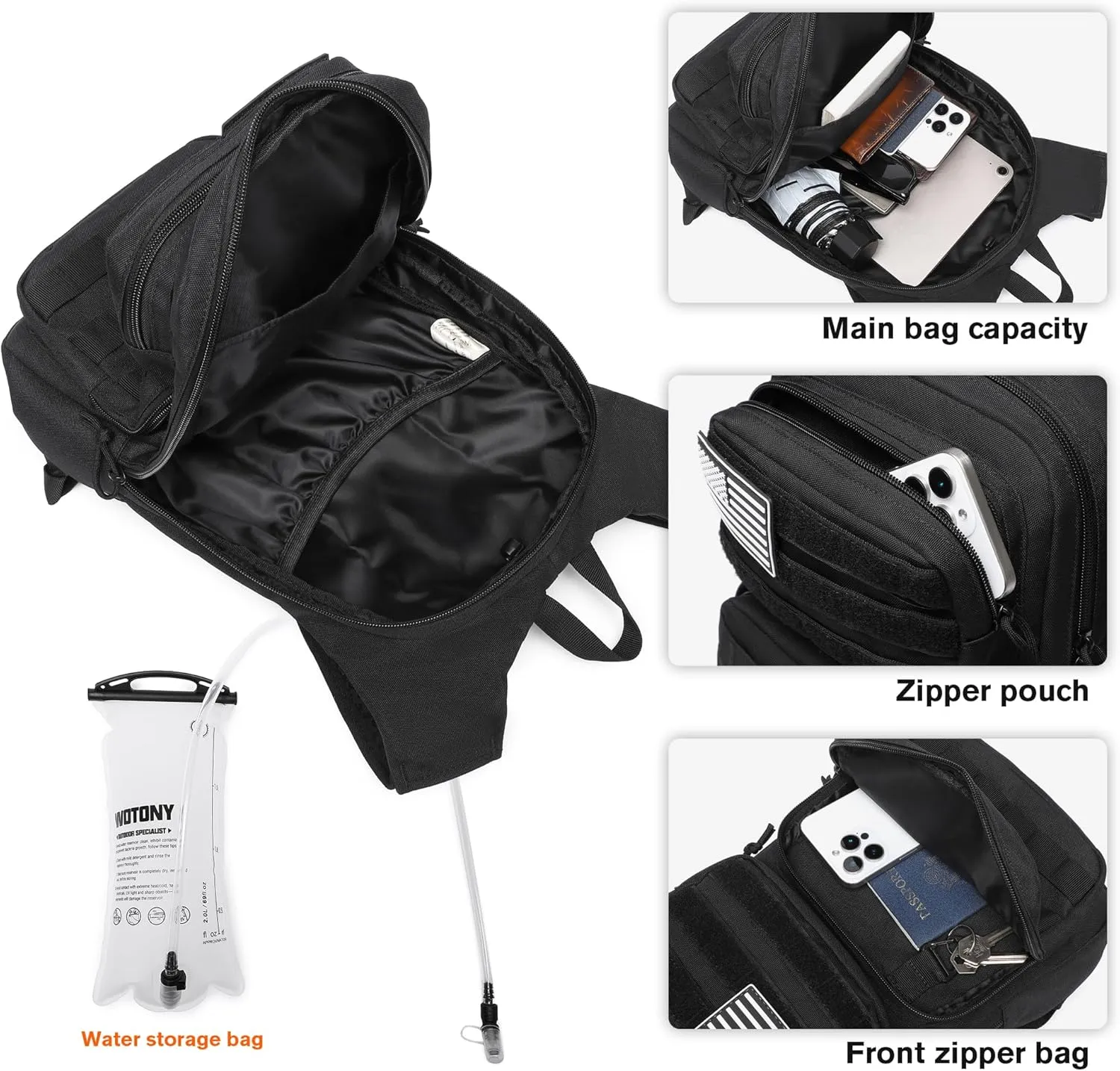 wotony Hydration Backpack with Water Bladder for Hiking Tactical Hydration Pack for Men Women Molle Water Backpack for Hiking