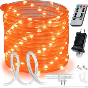 WYZworks 100ft Orange LED Rope Light - 8 Modes, Waterproof Outdoor Accent Lighting with Remote, Flexible Clear Tube, ETL Certified, Garden, Patio, Backyard, Holiday Christmas, Palm Tree, Ambient Decor