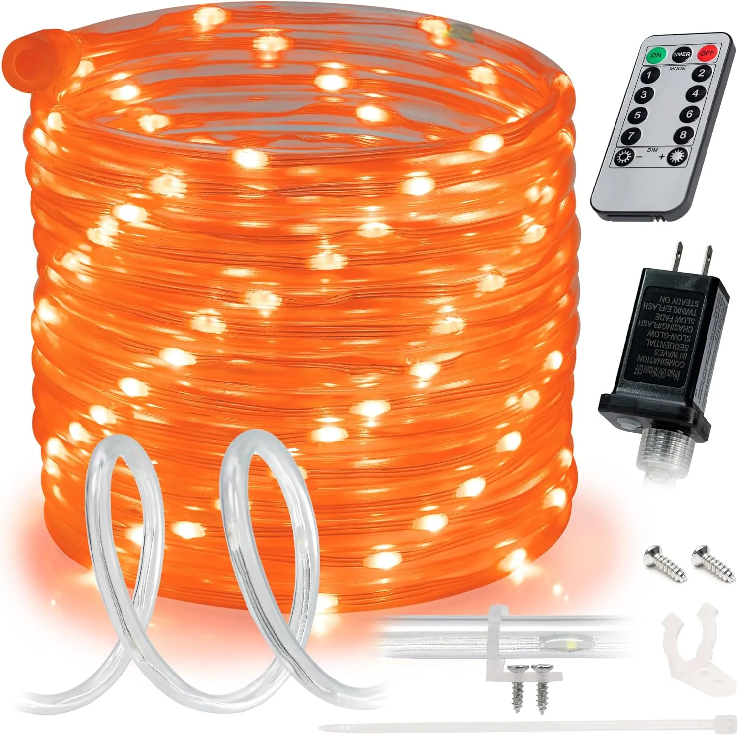 WYZworks 100ft Orange LED Rope Light - 8 Modes, Waterproof Outdoor Accent Lighting with Remote, Flexible Clear Tube, ETL Certified, Garden, Patio, Backyard, Holiday Christmas, Palm Tree, Ambient Decor