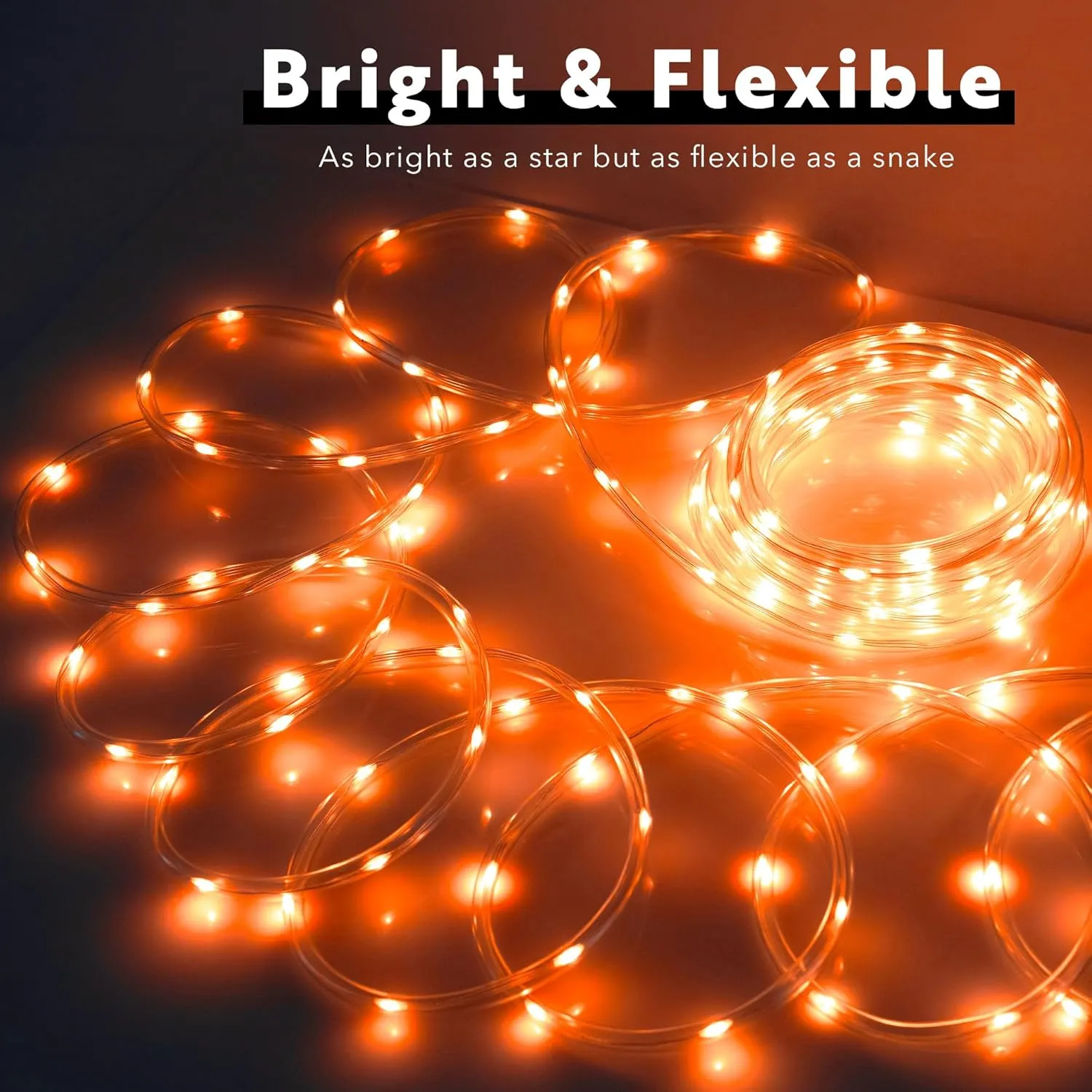 WYZworks 100ft Orange LED Rope Light - 8 Modes, Waterproof Outdoor Accent Lighting with Remote, Flexible Clear Tube, ETL Certified, Garden, Patio, Backyard, Holiday Christmas, Palm Tree, Ambient Decor