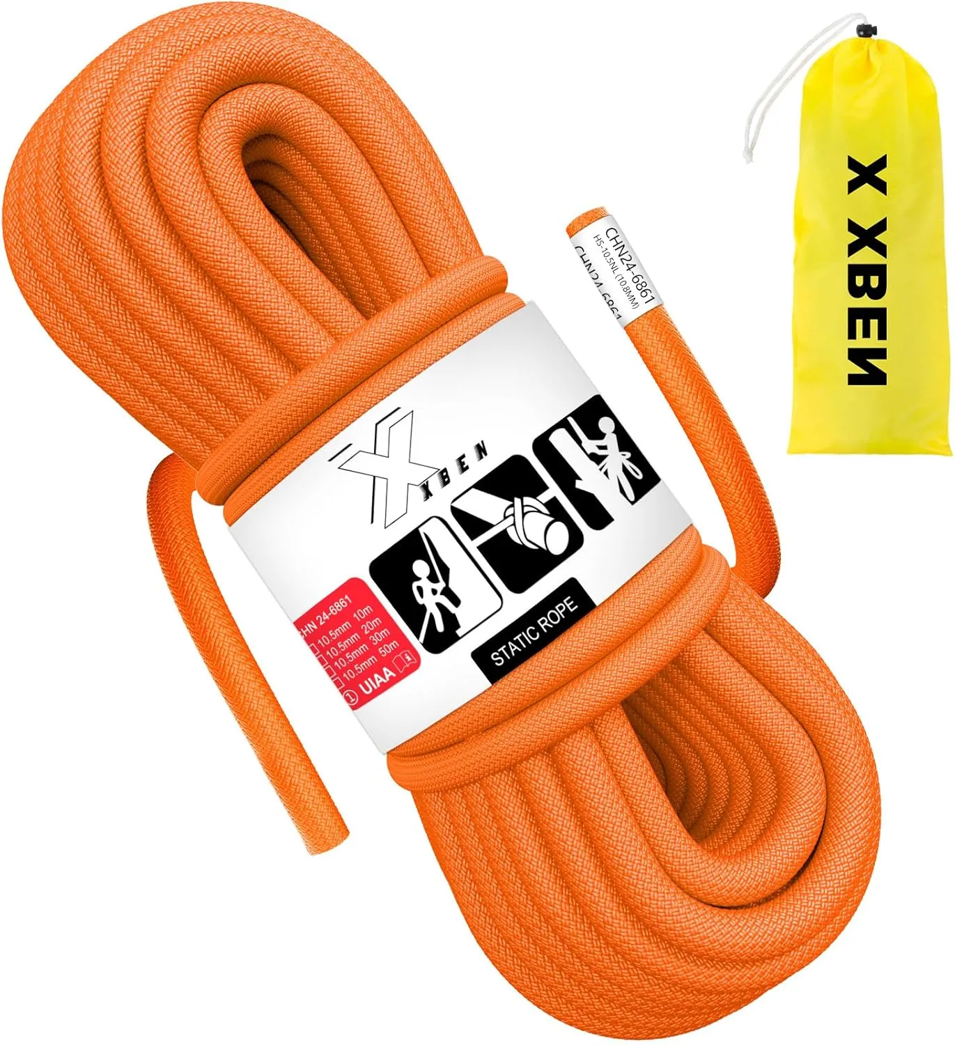 X XBEN Outdoor Climbing Rope 10M(32ft) 20M(64ft) 30M(96ft) 50M(160ft) 70M(230ft) 152M(500FT) 352M(1000FT) Static Rock Climbing Rope for Escape Rope Ice Climbing Equipment Fire Rescue Parachute