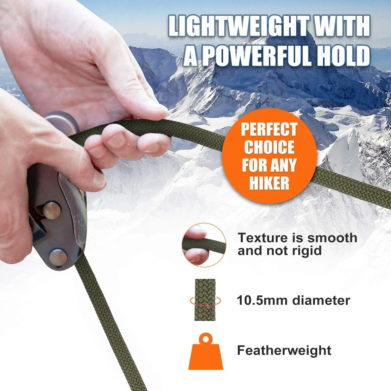X XBEN Outdoor Climbing Rope 10M(32ft) 20M(64ft) 30M(96ft) 50M(160ft) 70M(230ft) 152M(500FT) 352M(1000FT) Static Rock Climbing Rope for Escape Rope Ice Climbing Equipment Fire Rescue Parachute