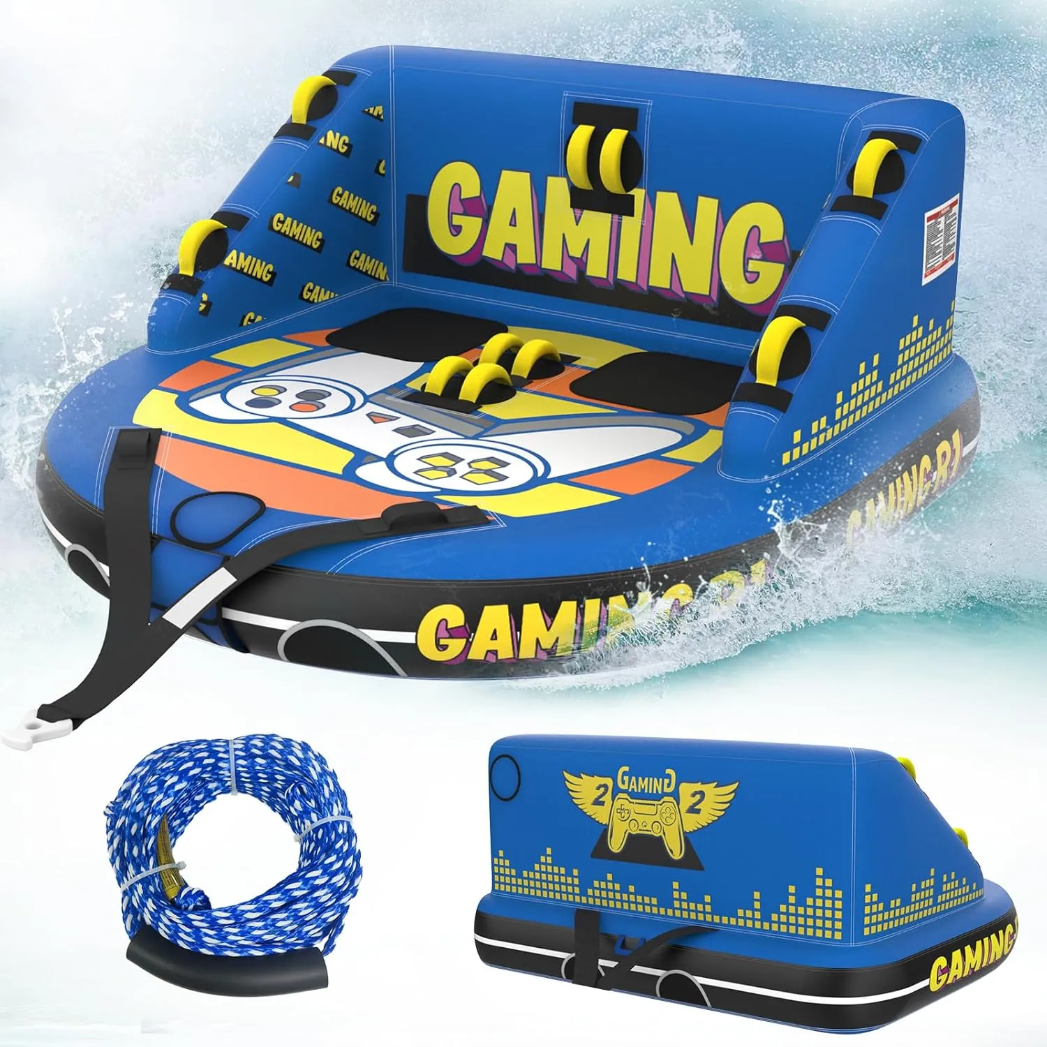 XGEAR Boat Tube Towable Tubes for Boating: 2 Person Inflatable Water Tube for Boats to Pull - Water Sports Towables for Tubing - Dual Front and Back Tow Points Full Nylon Cover - Blue