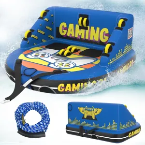 XGEAR Boat Tube Towable Tubes for Boating: 2 Person Inflatable Water Tube for Boats to Pull - Water Sports Towables for Tubing - Dual Front and Back Tow Points Full Nylon Cover - Blue