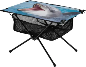 xigua Cute Dolphin Folding Camping Table,Portable Camp Table with Carry Bag Beach Table Folding Table for Picnic, Camp,Party,Travel152
