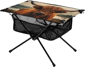 xigua Highland Cattle Folding Camping Table,Portable Camp Table with Carry Bag Beach Table Folding Table for Picnic, Camp,Party,Travel293