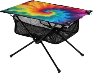 xigua Tie Dye Folding Camp Table with Mesh Layer Bag, Portable Lightweight Picnic Table for Outdoor Picnic, BBQ, Beach, Hiking, Travel, Fishing