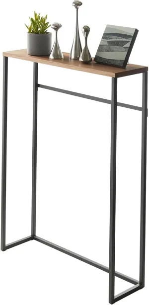 Yamazaki Home Modern Slim Console Table, Slim Narrow Accent Table for Entryway Or Living Room, Metal and Wood Skinny Hallway or Sofa Table Steel One Size Black