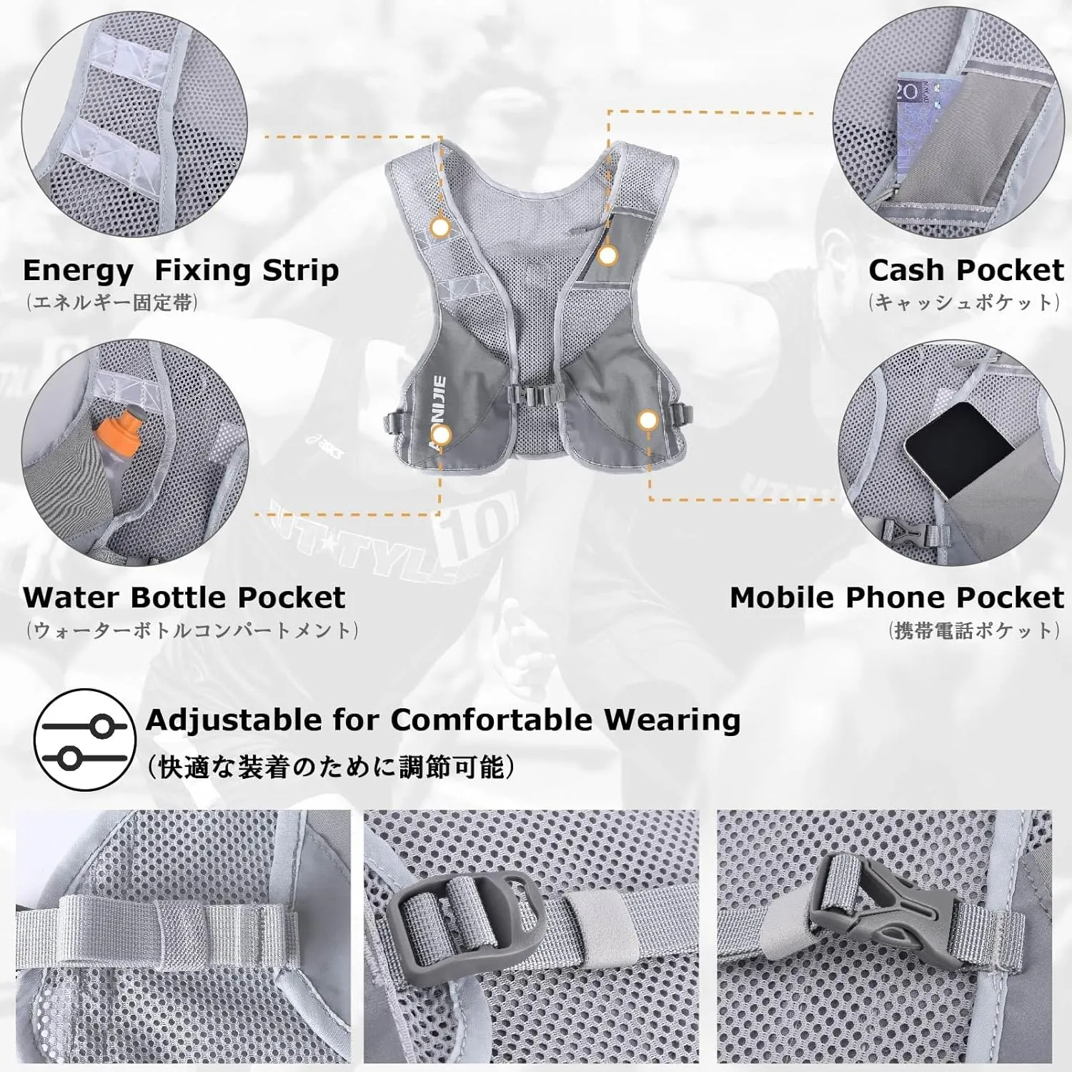 YAPJEB Ultralight Running Vest Women Men Reflective Breathable Hydration Backpack with Water Bottles for Hiking Camping Marathon Cycling Race