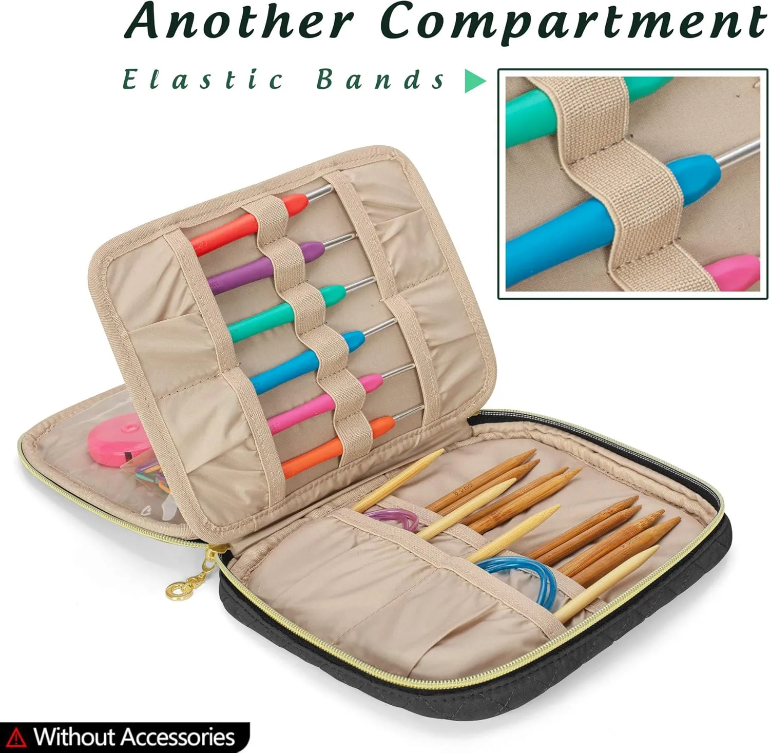 Yarwo Crochet Hook Case, Travel Organizer Holder for Crochet Hooks, Circular Knitting Needles, Knitting Needles (up to 8") and Other Supplies, Black (Bag Only, Patented Design)