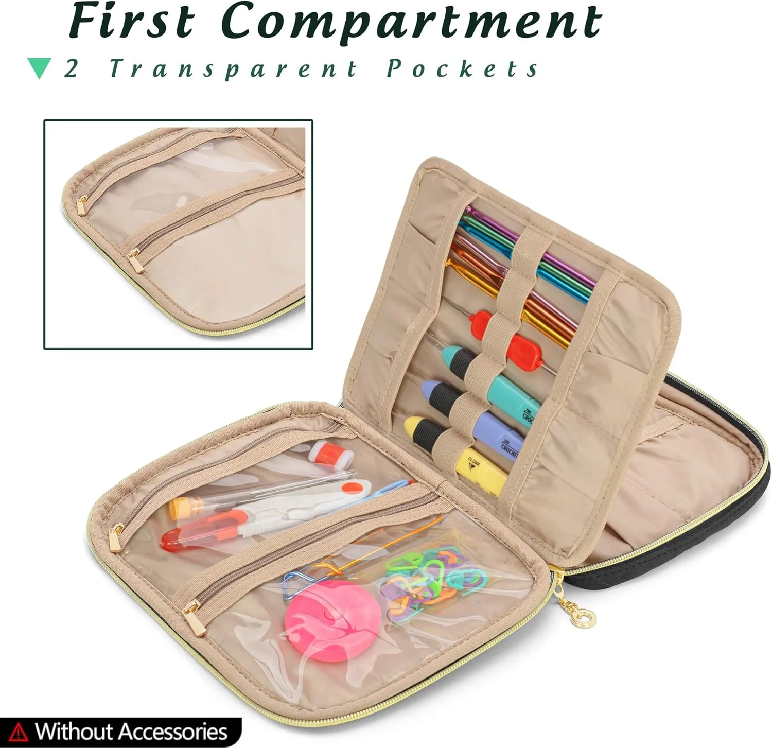 Yarwo Crochet Hook Case, Travel Organizer Holder for Crochet Hooks, Circular Knitting Needles, Knitting Needles (up to 8") and Other Supplies, Black (Bag Only, Patented Design)