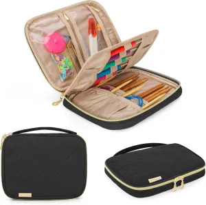 Yarwo Crochet Hook Case, Travel Organizer Holder for Crochet Hooks, Circular Knitting Needles, Knitting Needles (up to 8") and Other Supplies, Black (Bag Only, Patented Design)