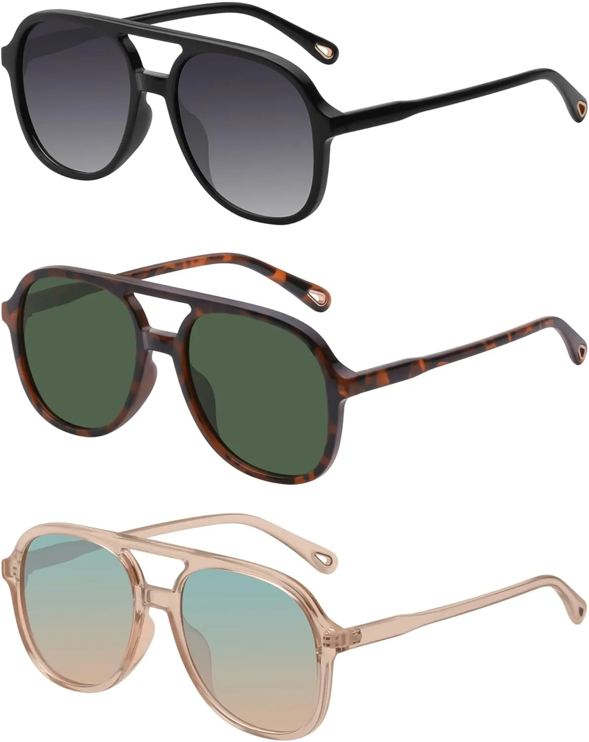 YDAOWKN Retro Square Aviator Sunglasses for Womens Mens Vintage 70s Double Bridge Sun Glasses