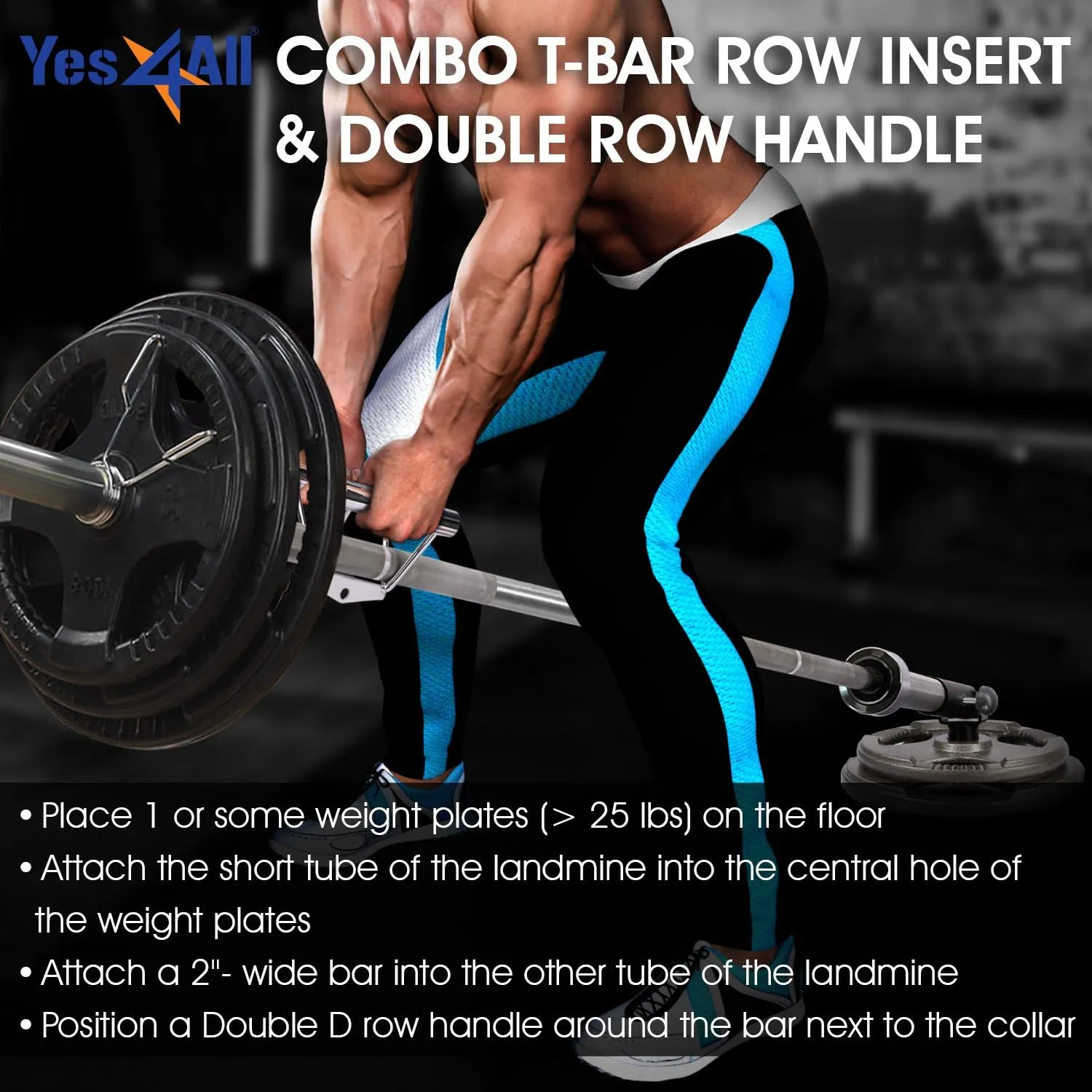 Yes4All T Bar Row Insert, Landmine Attachment for 1&2 Inch Olympic Barbell Bars, Landmine Handles, Workout Home Gym Equipment