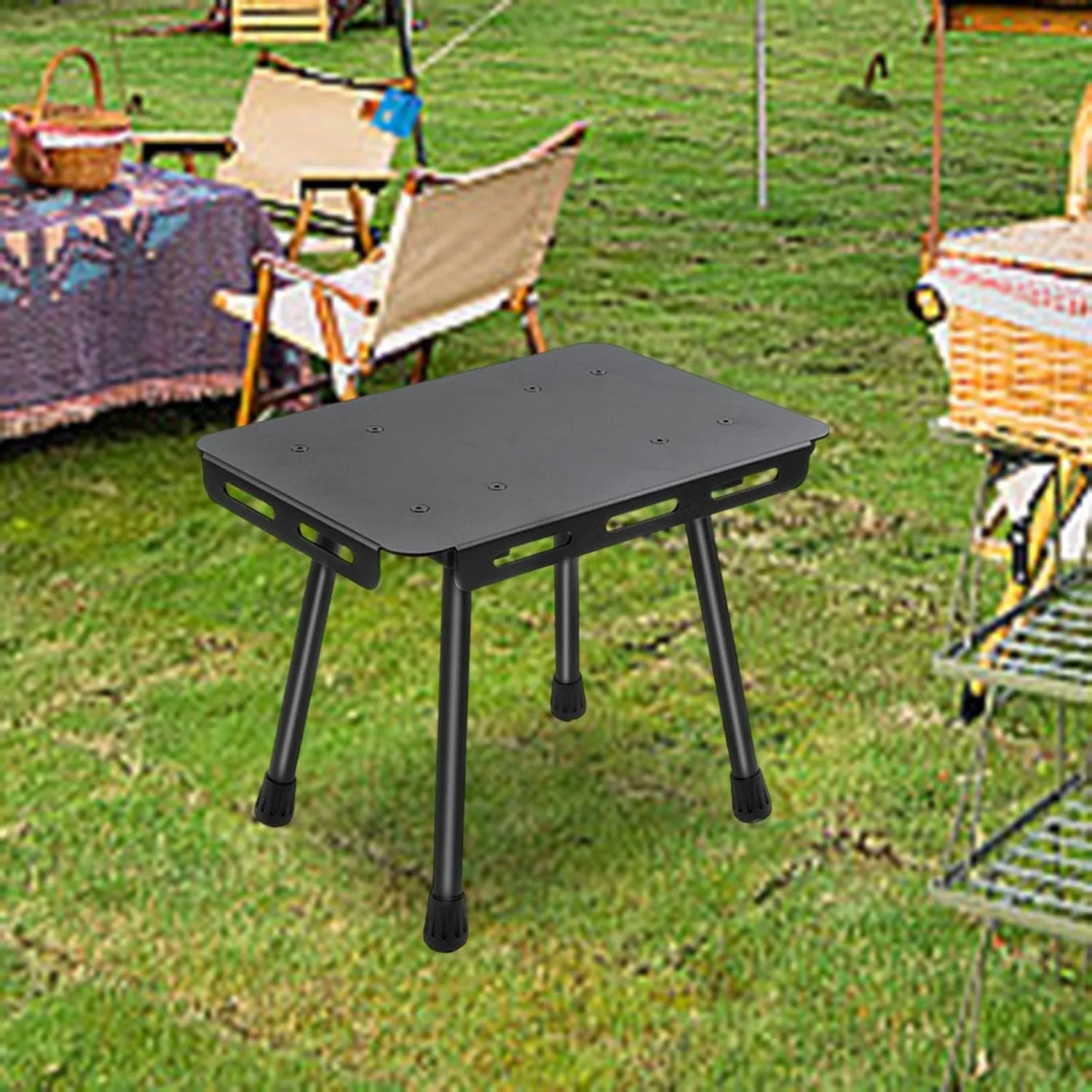 Yiju Folding Camping Table Small Chair Aluminum Alloy Heavy Duty with Carry Bag Portable Stool Picnic Table for Picnic Patio Yard, Blue Bag