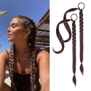 YOGFIT 2PCS DIY Braid Ponytail Extension, Long Straight Wrap Around Ponytail Hair Extensions Natural Soft Synthetic Hairpieces for Women Daily Wear