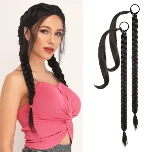 YOGFIT 2PCS DIY Braid Ponytail Extension, Long Straight Wrap Around Ponytail Hair Extensions Natural Soft Synthetic Hairpieces for Women Daily Wear