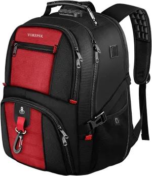 YOREPEK Large Laptop Backpack for Men, Air Tag Pouch ＆ RFID Blocking Anti Theft Backpack, Airline Approved with USB Charging Port, Insulated Pocket, Water Resistant BookBag Fit 17 inch Laptop, Red